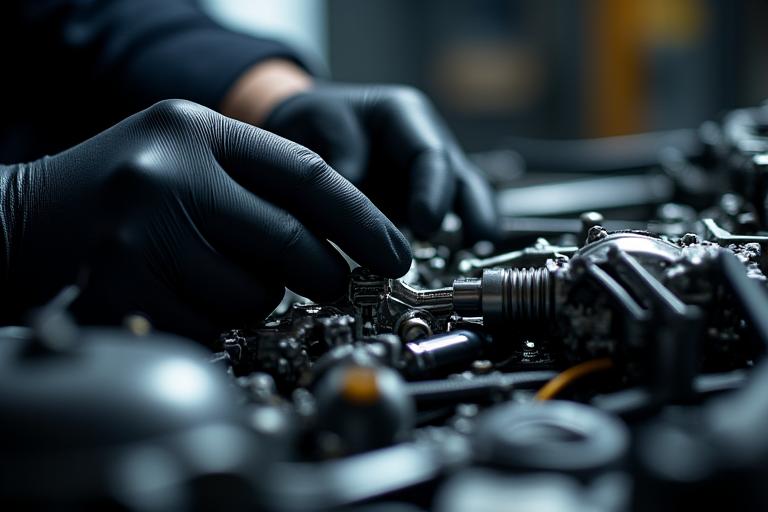 Meisterhafte Hände eines Technikers bei der Arbeit an einem Luxusauto